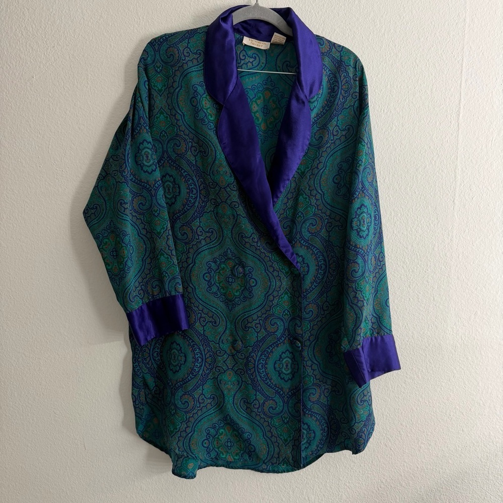 Vintage Victorias Secret Gold Label Paisley Blazer Button Up Robe Size Small